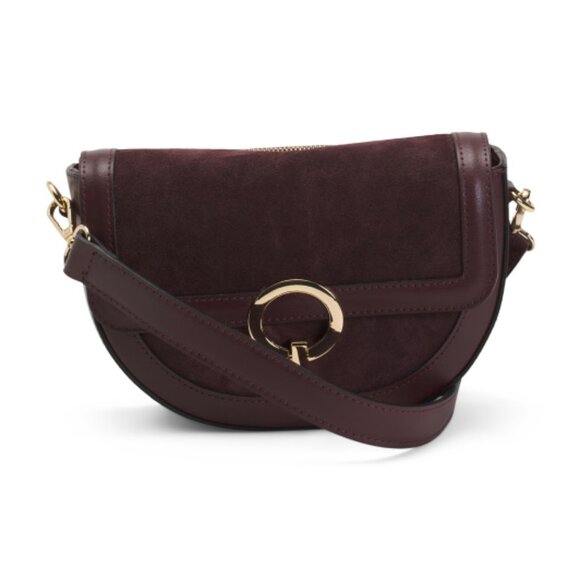 CHEVAL Made In Italy Suede Suede Saddle Ring Hardware Detail Crossbody - Picture 1 of 3